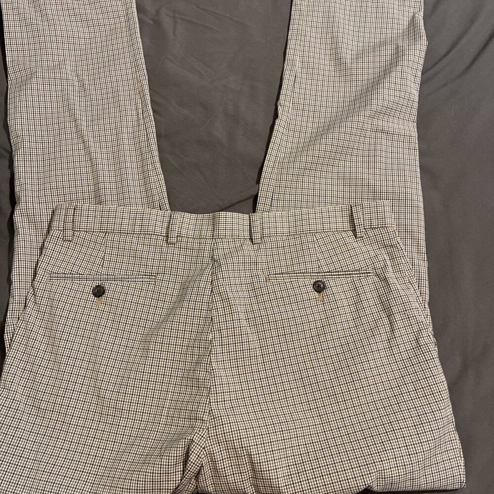 Tommy Hilfiger Mens 36 X 34 Pants Gray Beige Check Straight Leg Flat Front